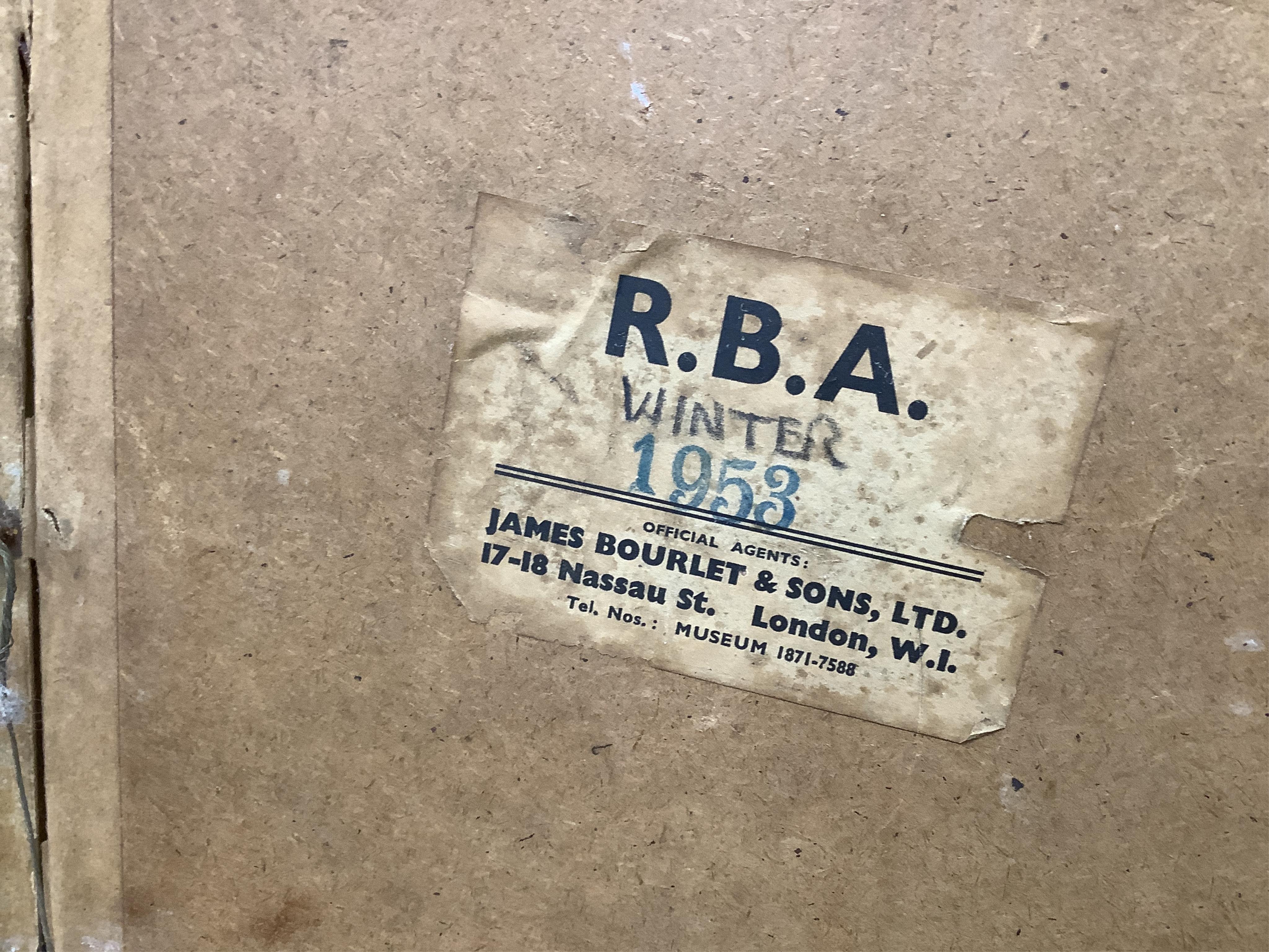 C. Wollaston, 'Chambers of the mind', signed, James Bourlet & Sons labels verso to include RBA winter 1953, watercolour and mixed media, 27 x 38cm